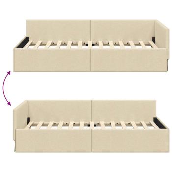 Eckbettgestell Creme 90 x 200 cm Stoff und beschichtetes Holz