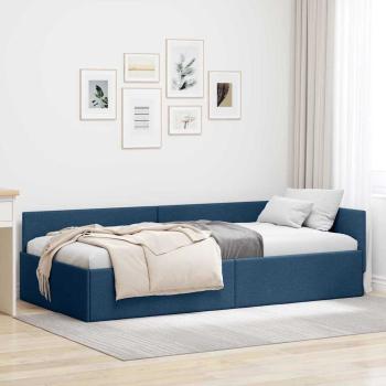 ARDEBO.de - Eckbettgestell Blau 90 x 200 cm Stoff und beschichtetes Holz