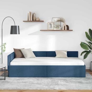 Eckbettgestell Blau 90 x 200 cm Stoff und beschichtetes Holz