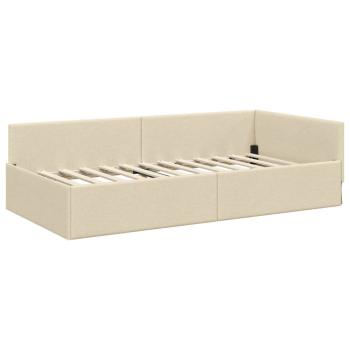 Eckbettgestell Creme 100 x 200 cm Stoff und beschichtetes Holz