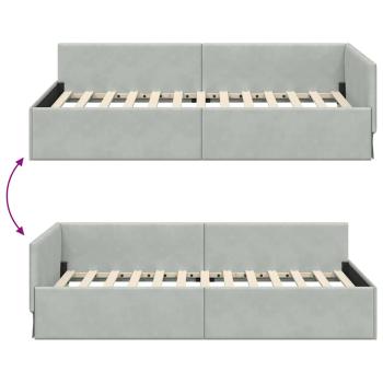 Eckbettgestell Hellgrau 90 x 190 cm Samt und engineered Holz