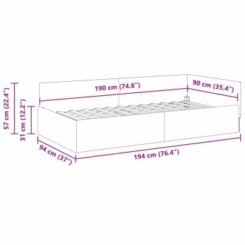 Eckbettgestell Creme 90 x 190 cm Samt und engineered Holz