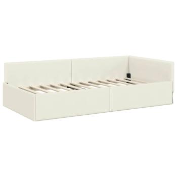 Eckbettgestell Creme 90 x 200 cm Samt und engineered Holz