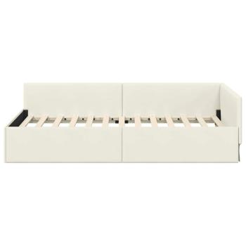 Eckbettgestell Creme 90 x 200 cm Samt und engineered Holz