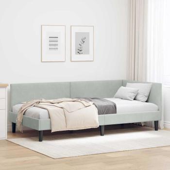 ARDEBO.de - Eckbettgestell Hellgrau 80 x 200 cm Samt und engineered Holz