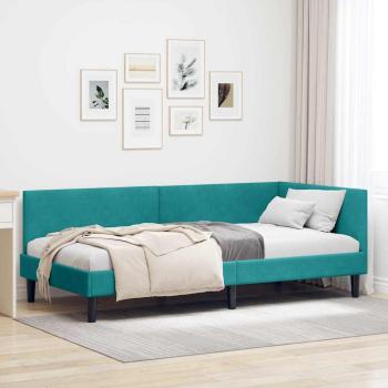 ARDEBO.de - Eckbettgestell Türkis 100 x 200 cm Samt und engineered Holz