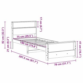 Bettgestell Wachsbraun 75 x 190 cm Massivholz Kiefer
