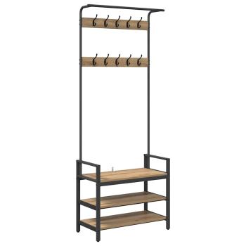 Kleiderständer mit Regal Eiche handwerklich 75 x 34 x 184 cm