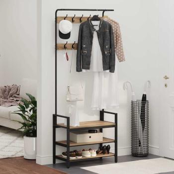 Kleiderständer mit Regal Eiche handwerklich 75 x 34 x 184 cm