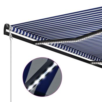 Einziehbare Markise mit Windsensor & LED 500x300cm Blau Weiß