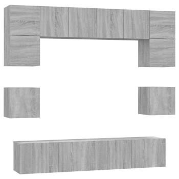 ARDEBO.de - 8-tlg. TV-Schrank-Set Grau Sonoma Holzwerkstoff