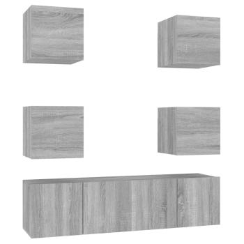 ARDEBO.de - 6-tlg. TV-Schrank-Set Grau Sonoma Holzwerkstoff