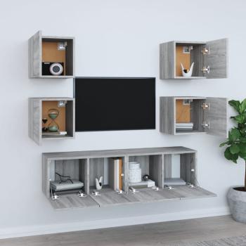 6-tlg. TV-Schrank-Set Grau Sonoma Holzwerkstoff