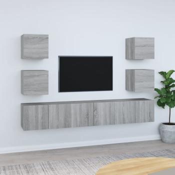 ARDEBO.de - 7-tlg. TV-Schrank-Set Grau Sonoma Holzwerkstoff