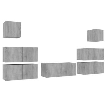 ARDEBO.de - 7-tlg. TV-Schrank-Set Grau Sonoma Holzwerkstoff