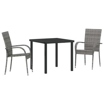 Garten Essgruppe 3 pcs Grau Poly Rattan