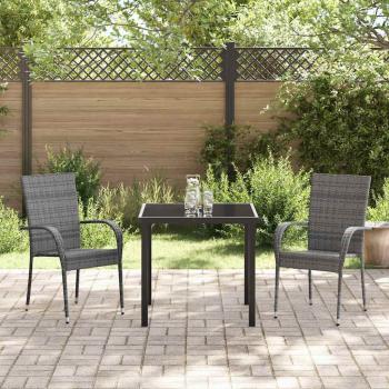 Garten Essgruppe 3 pcs Grau Poly Rattan
