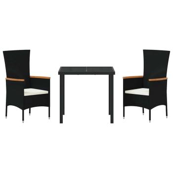 Garten Essgruppe mit Kissen 3 pcs Schwarz Poly Rattan