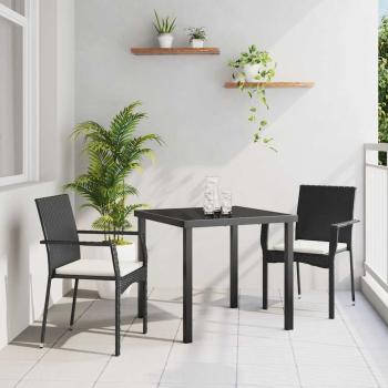 ARDEBO.de - Garten Essgruppe mit Kissen 3 pcs Schwarz Poly Rattan