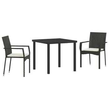 Garten Essgruppe mit Kissen 3 pcs Schwarz Poly Rattan