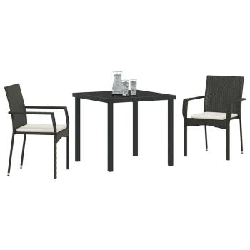 Garten Essgruppe mit Kissen 3 pcs Schwarz Poly Rattan