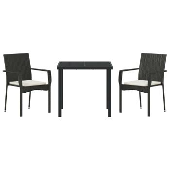 Garten Essgruppe mit Kissen 3 pcs Schwarz Poly Rattan