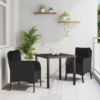 ARDEBO.de - Garten Essgruppe mit Kissen 3 pcs Schwarz Poly Rattan