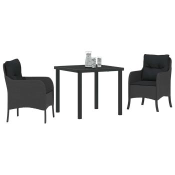 Garten Essgruppe mit Kissen 3 pcs Schwarz Poly Rattan