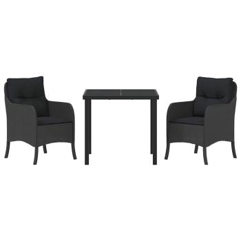 Garten Essgruppe mit Kissen 3 pcs Schwarz Poly Rattan