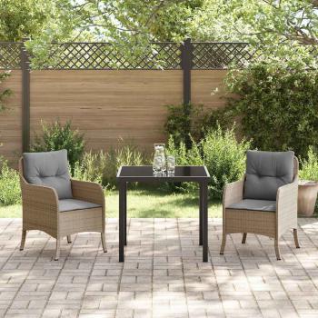 Garten Essgruppe mit Kissen 3 pcs Beige Poly Rattan