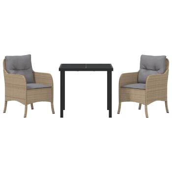 Garten Essgruppe mit Kissen 3 pcs Beige Poly Rattan