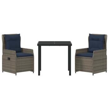 Garten Essgruppe 3 pcs Grau Poly Rattan