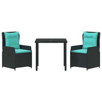 Garten Essgruppe 3 pcs Schwarz Poly Rattan