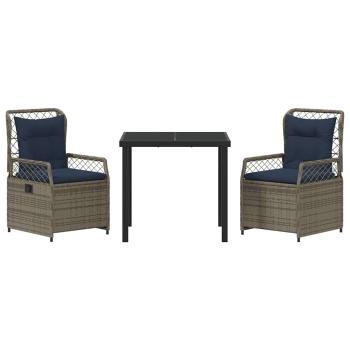 Garten Essgruppe 3 pcs Grau Poly-Rattan