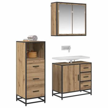 Badezimmermöbel Set 3 pcs Eiche handwerklich 35 x 37,5 x 100 cm