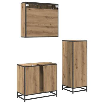 Badezimmermöbel Set 3 pcs Eiche handwerklich 35 x 37,5 x 100 cm