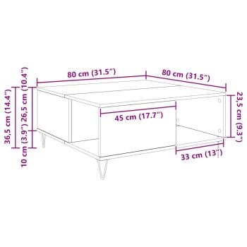 Couchtisch Eiche handwerklich 80 x 80 x 36.5 cm Holzwerkstoff