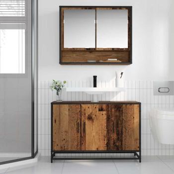 Badezimmer Waschbecken Schrank mit Tür Altholz 90 x 33 x 60 cm
