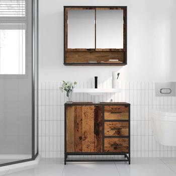 Badezimmer Waschbecken Schrank mit Tür Altholz 65 x 33 x 60 cm