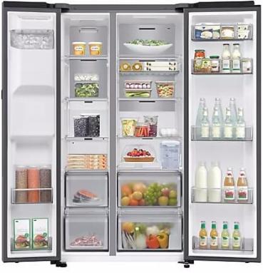 Samsung RS80F67KCTEF Stand Side-by-Side Kombination, 91,2 cm breit, 634 L, NoFrost+, Wassertank, WiFi, Eis- und Wasserspender, Edelstahloptik