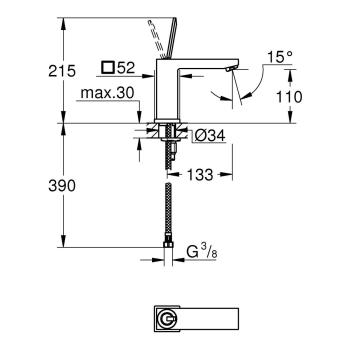 GROHE Eurocube Joy Einhand-Waschtischbatterie, M-Size, Einlochmontage, glatter Körper, chrom (23658000)