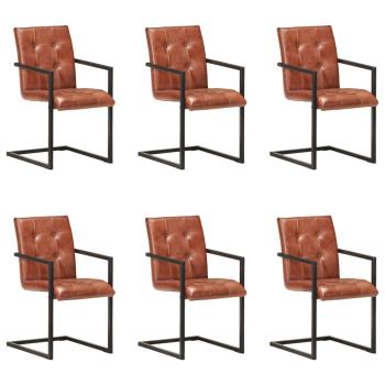 ARDEBO.de - Freischwinger 6 Stk. Braun Echtleder