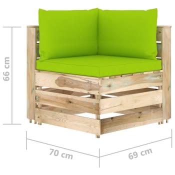 Modulares Ecksofa mit Kissen Grün Imprägniertes Holz