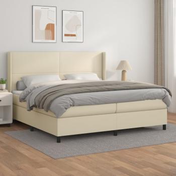 ARDEBO.de - Boxspringbett mit Matratze Creme 200x200 cm Kunstleder
