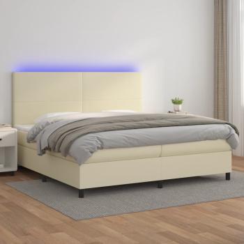 ARDEBO.de - Boxspringbett mit Matratze & LED Creme 200x200 cm Kunstleder