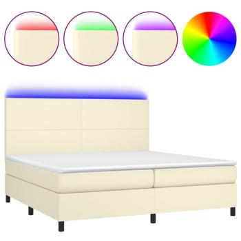 Boxspringbett mit Matratze & LED Creme 200x200 cm Kunstleder