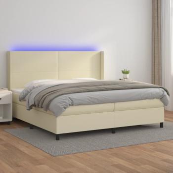 ARDEBO.de - Boxspringbett mit Matratze & LED Creme 200x200 cm Kunstleder