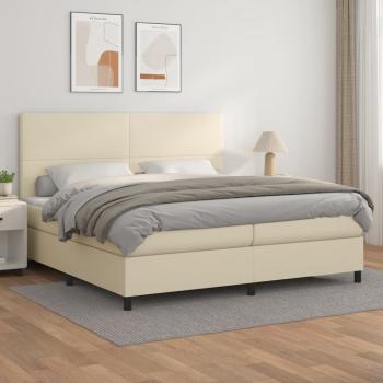 ARDEBO.de - Boxspringbett mit Matratze Creme 200x200 cm Kunstleder