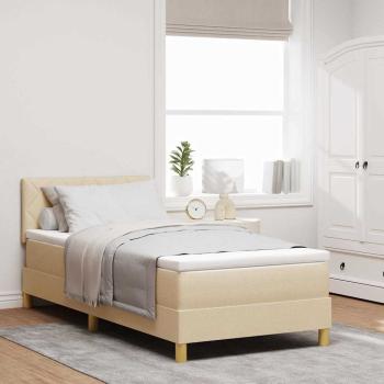 ARDEBO.de - Boxspringbett mit Matratze mit Kopfteil Creme 90 x 190 cm Stoff