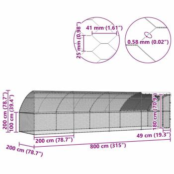 Hühnerkäfig Silber 800 x 200 x 198.5 cm Verzinkter Stahl
